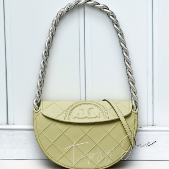 NEW WITH TAGS!!! AUTHENTIC Tory Burch Olive Fleming Crescent Shoulder Bag - Picture 2 of 8